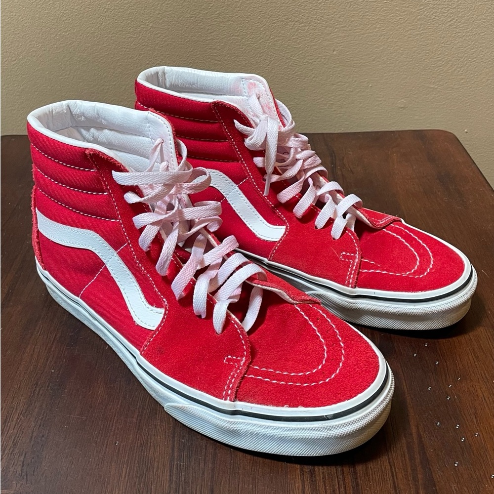 Vans * Sk8-Hi Shoes / Hi-Top Sneakers, Red / White, Men’s  8.5 / Women’s 10